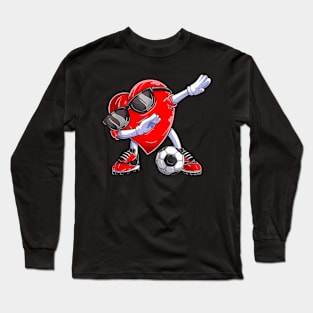 Dabbing Soccer Ball Heart Valentines Day Boys Kids Long Sleeve T-Shirt